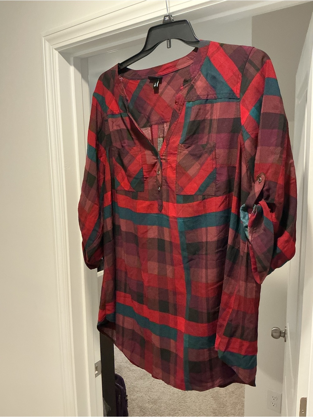 torrid Red Plaid Blouse with Teal and Burgundy Accents